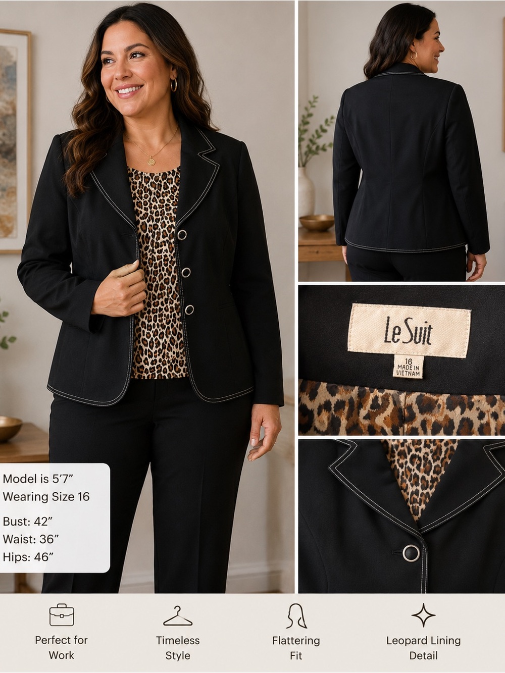 Le Suit Black Blazer Classic Tailored Jacket